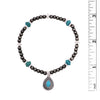 Dainty Western Howlite Stone Concho Charm On 4mm Metallic Pearl Stretch Bracelet, 6.5" (Turquoise Howlite Stones)