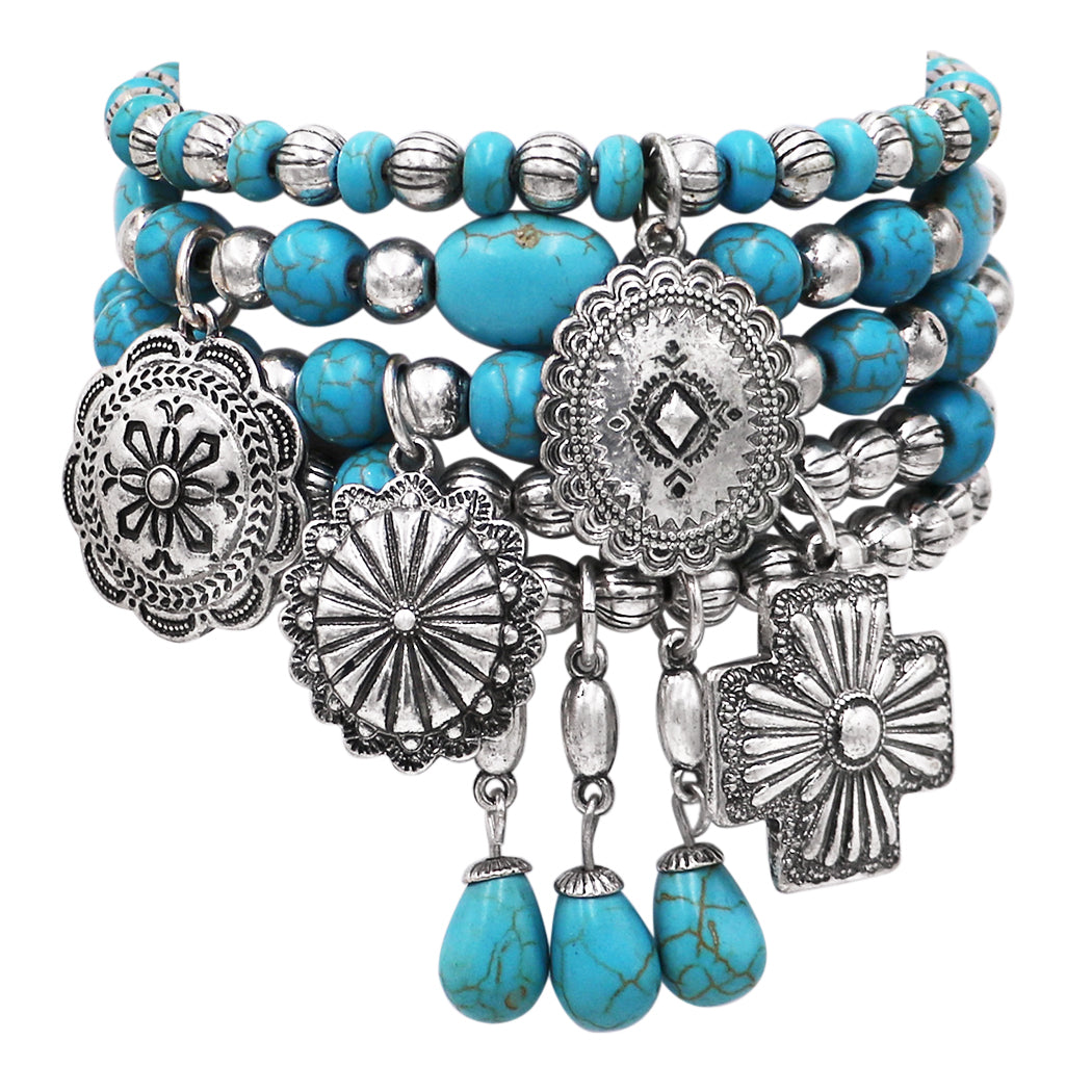Montre Bracelet Femme Perles Turquoise Country Western