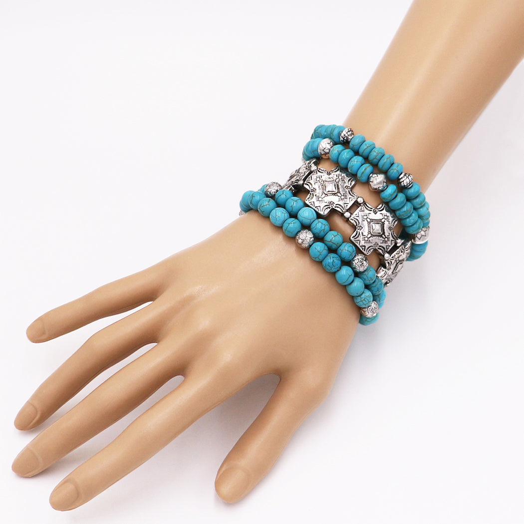 Turquoise Square Natural Gemstone Elastic Bracelet 