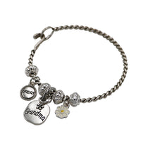 Whimsical Mothers Day Gift Grandma Charms Rope Hook Bangle Bracelet (Silver Tone)