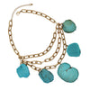 Statement Natural Howlite Stone Slices On Chic Matte Gold Tone Multistrand Paperclip Link Chains Bib Necklace, 16"+3" Extension (Turquoise Blue Howlite Slabs)