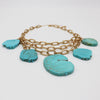 Statement Natural Howlite Stone Slices On Chic Matte Gold Tone Multistrand Paperclip Link Chains Bib Necklace, 16"+3" Extension (Turquoise Blue Howlite Slabs)