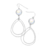 Stunning Silver Tone Teardrop Double Hoop With Mother Of Pearl Dangle Earrings, 2.75"