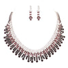 Women's Two Tone Purple Rhinestone Statement Bib Necklace Hypoallergenic Earrings, 16"-19" with 3" Extender