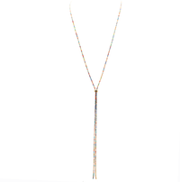 Elegant Rhinestone Bolo Style Adjustable Y Drop Necklace, 47" (Rainbow Multi Color Crystal Gold Tone)