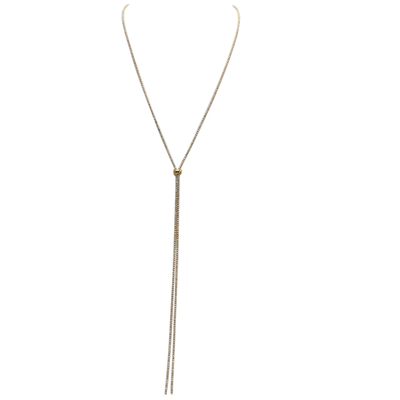 Elegant Glass Rhinestone Bolo Style Adjustable Necklace (Gold/Clear)