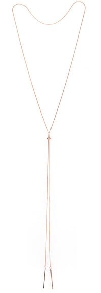 Stylish Rose Gold Tone Y Strand Wtih Bar Detail And Adjustable Slide Long Necklace, 46"