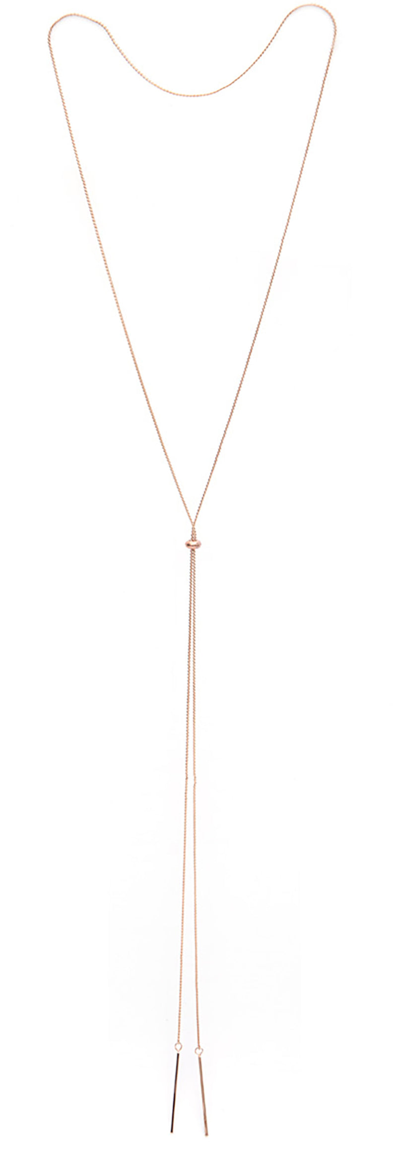 Stylish Rose Gold Tone Y Strand Wtih Bar Detail And Adjustable Slide Long Necklace, 46"