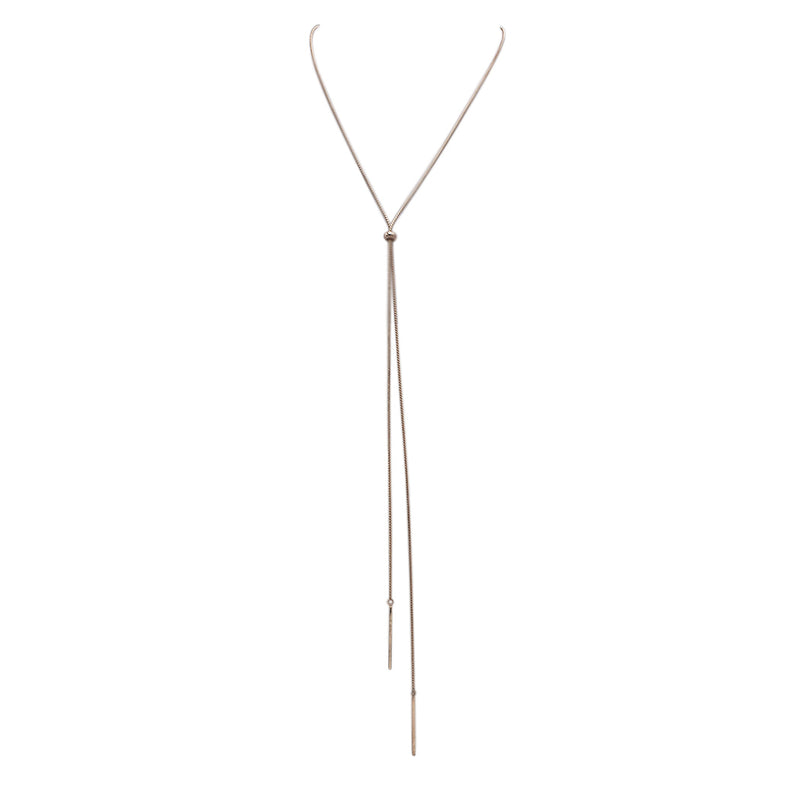 Stylish Rose Gold Tone Y Strand Wtih Bar Detail And Adjustable Slide Long Necklace, 46"