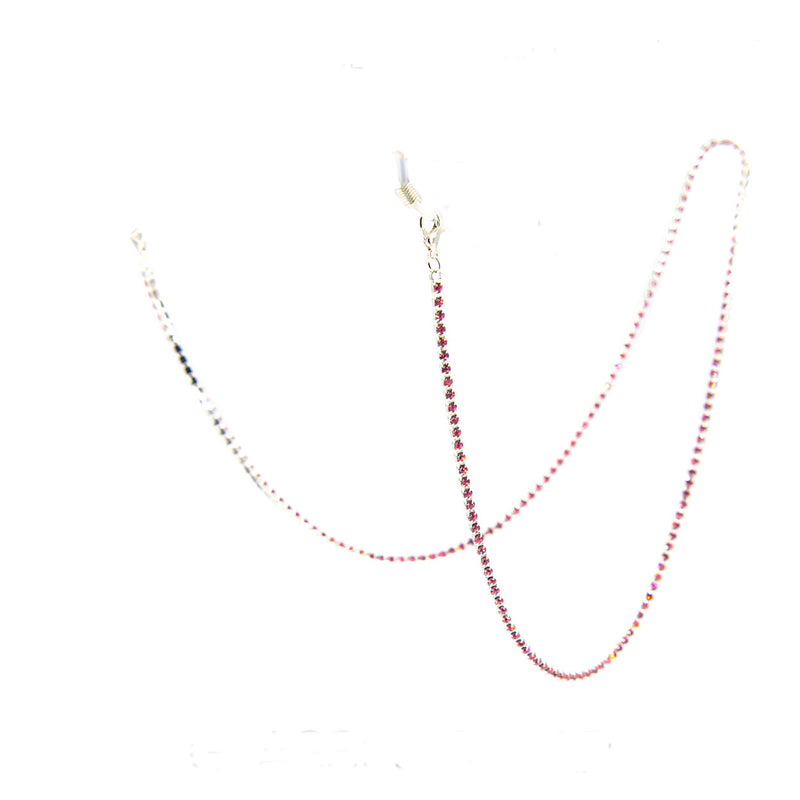 Elegant 3mm Crystal Rhinestone Strap Reader Eyeglass Chain Necklace Holder, 28.5" (Pink Silver Tone)