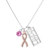 Inspirational Breast Cancer Awareness Pink Ribbon Faith And Crystal Rhinestone Charm Necklace, 18"+2" Extender