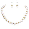 Classic Simulated Pearl And Crystal Rhinestone Bridal Necklace With Hypo Allergenic Earrings Set 18"+ 3" Extender (Gold Tone, 12mm)