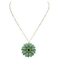 Summertime Fun Daisy Flower Pendant Necklace and Earrings Set (Green Necklace Only)