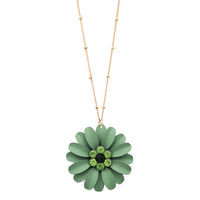 Summertime Fun Daisy Flower Pendant Necklace and Earrings Set (Green Necklace Only)