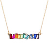 Women's Baguette Cut Rainbow Crystal Rhinestone Asymmetrical Bar Pendant Necklace, 16"+2" Extender