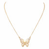 Whimsical Polished Gold Tone Crystal Butterfly Cutout Pendant Necklace, 16"+3" Extender