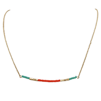 Island Vibes Bright And Colorful Dainty Glass Bead Necklace, 14"-17" with 3" Extender