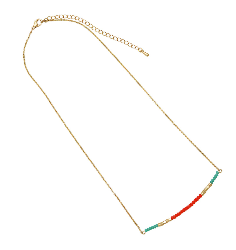 Island Vibes Bright And Colorful Dainty Glass Bead Necklace, 14"-17" with 3" Extender