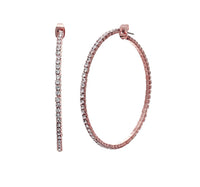 Hypoallergenic Clear Crystal Rhinestone Rainbow Memory Wire Hoop Earrings (Clear Crystal Rose Gold Tone 50mm)