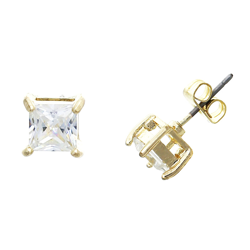 Premium Cubic Zirconia Square Cut Stud Earrings (5mm, Gold Tone)