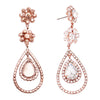 Women's Dramatic Teardrop Hoop Crystal Flower Long Shoulder Duster Hypoallergenic Earrings, 2.75"