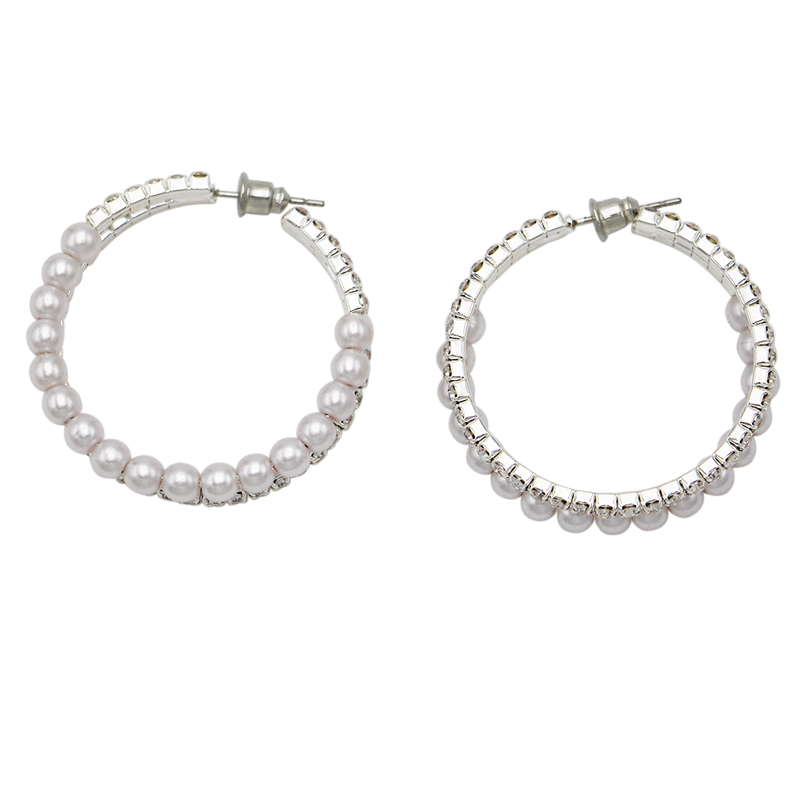 Dazzling Crystal and Simulated Pearl Hoop Hypoallergenic Post Earrings, 30mm