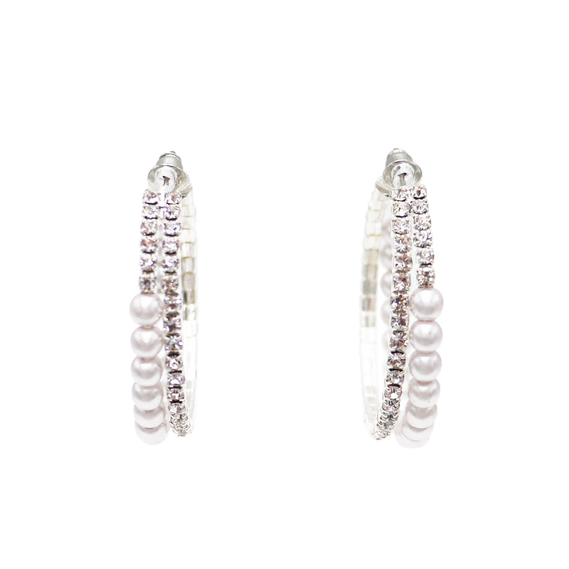 Dazzling Crystal and Simulated Pearl Hoop Hypoallergenic Post Earrings, 30mm