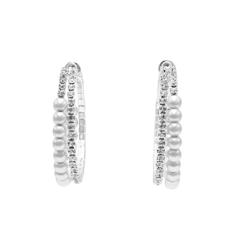 Dazzling Crystal and Simulated Pearl Hoop Hypoallergenic Post Earrings, 30mm