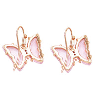 Whimsical Pink Glass Crystal Butterfly Earrings, 0.75"