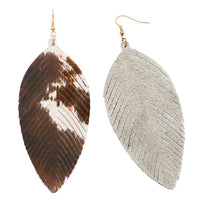 Women's Get Wild Faux Leather Cowhide Feather Dangle Earrings, 4.5"