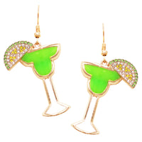 Cheers Chic Gold Tone Cocktail Crystal Rhinestone Celebration Earrings, 2" (Margarita)