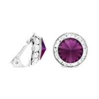 Timeless Classic Statement Clip On Earrings Made with Swarovski Crystals, 15mm-20mm (15mm, Amethyst Silver Tone)