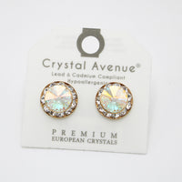 Hypoallergenic Post Back Halo Earrings Made with Swarovski Crystals, 15mm (AB Crystal Gold Tone)