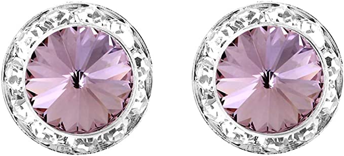 Timeless Classic Hypoallergenic Post Back Halo Earrings Made With Swarovski Crystals, 15mm-20mm (15mm, Light Amethyst Purple Silver Tone)