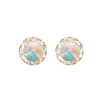 Hypoallergenic Post Back Halo Earrings Made with Swarovski Crystals, 15mm (AB Crystal Gold Tone)