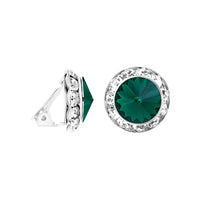 Timeless Classic Statement Clip On Halo Earrings Made With Premium Crystals (20mm, Emerald Green Silver Tone)