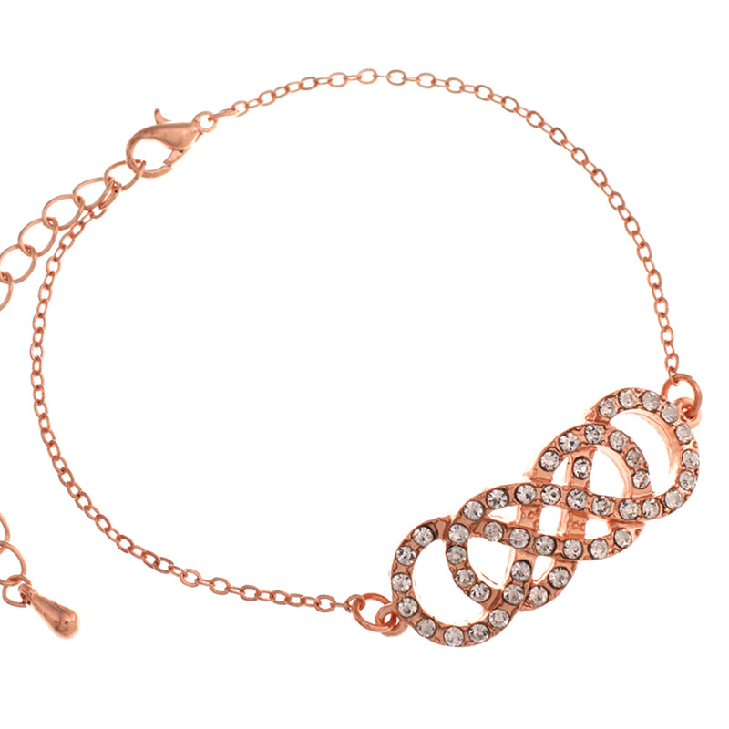 Women's Stunning Double Infinity Crystal Rhinestone Designer Fashion Strand Bracelet, 7"+2" Extender (Rose Gold Color)