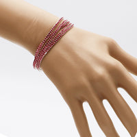 Set of 5 Sparkling Crystal Rhinestone Stacking Stretch Bracelets, 2.25" (Pink Crystal Silver Tone)