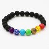 Multi-Colored Natural Semi Precious Stones Rainbow Chakra Beads Stretch Bracelet, 6.5" (Lava Stone Chakra)