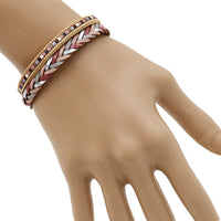 Braided Vegan Leather Magnetic Clasp Bracelet, 7.5" (Pink Gold Tone)
