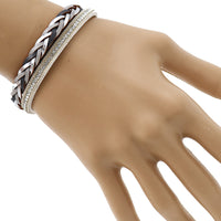 Braided Vegan Leather Magnetic Clasp Bracelet, 7.5" (Grey Silver Tone)