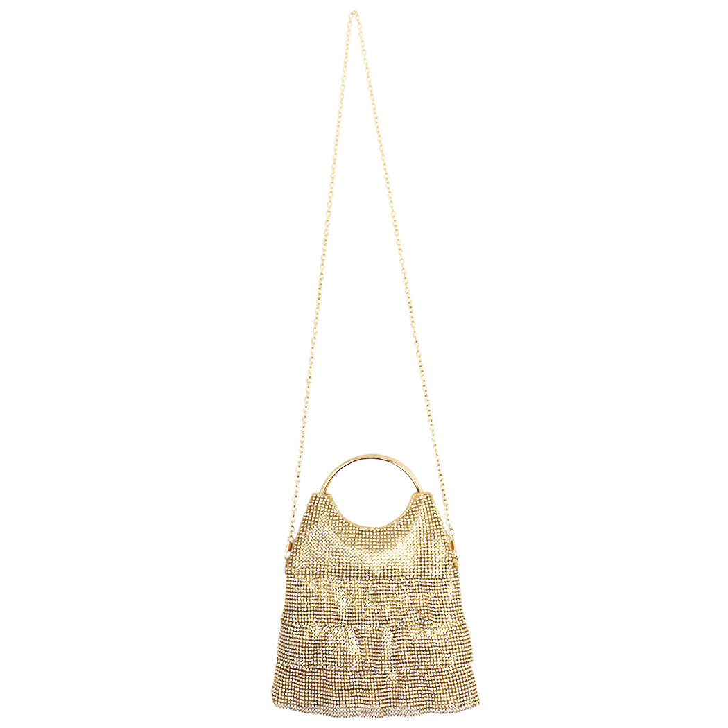 Gold Metal Rhinestone Clutch Fashion Bag Removable Long Chain outlet Strap