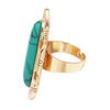 Western Style Statement Oval Turquoise Howlite Stone Burnished Gold Tone Concho Adjustable Ring, 1.75"