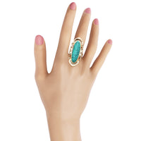 Western Style Statement Oval Turquoise Howlite Stone Burnished Gold Tone Concho Adjustable Ring, 1.75"