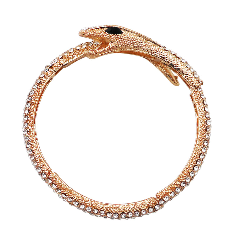 Stunning Three Dimensional Gold Tone Statement Crystal Rhinestone Encrusted Serpent Snake Statement Jewelry Pieces (Coil Cuff Bracelet, 6.75")