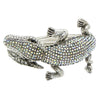 Stunning Crystal Rhinestone Pave Alligator Hinged Cuff Bangle Bracelet, 6.5" (AB And Clear Crystals Silver Tone)