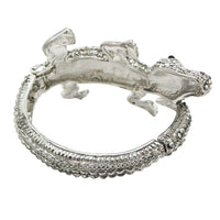 Stunning Crystal Rhinestone Pave Alligator Hinged Cuff Bangle Bracelet, 6.5" (AB And Clear Crystals Silver Tone)