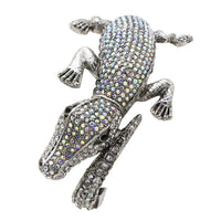 Stunning Crystal Rhinestone Pave Alligator Hinged Cuff Bangle Bracelet, 6.5" (AB And Clear Crystals Silver Tone)