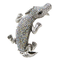 Stunning Crystal Rhinestone Pave Alligator Hinged Cuff Bangle Bracelet, 6.5" (AB And Clear Crystals Silver Tone)