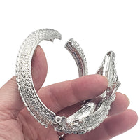 Stunning Crystal Rhinestone Pave Alligator Hinged Cuff Bangle Bracelet, 6.5" (AB And Clear Crystals Silver Tone)